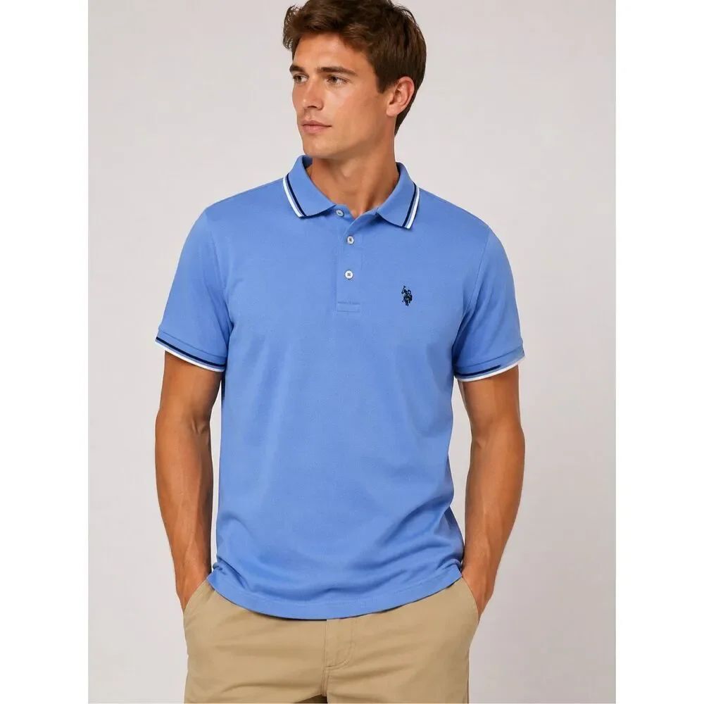 NWOT U.S. Polo Assn Blue Slim Fit Polo Shirt Short Sleeve Size S Performance